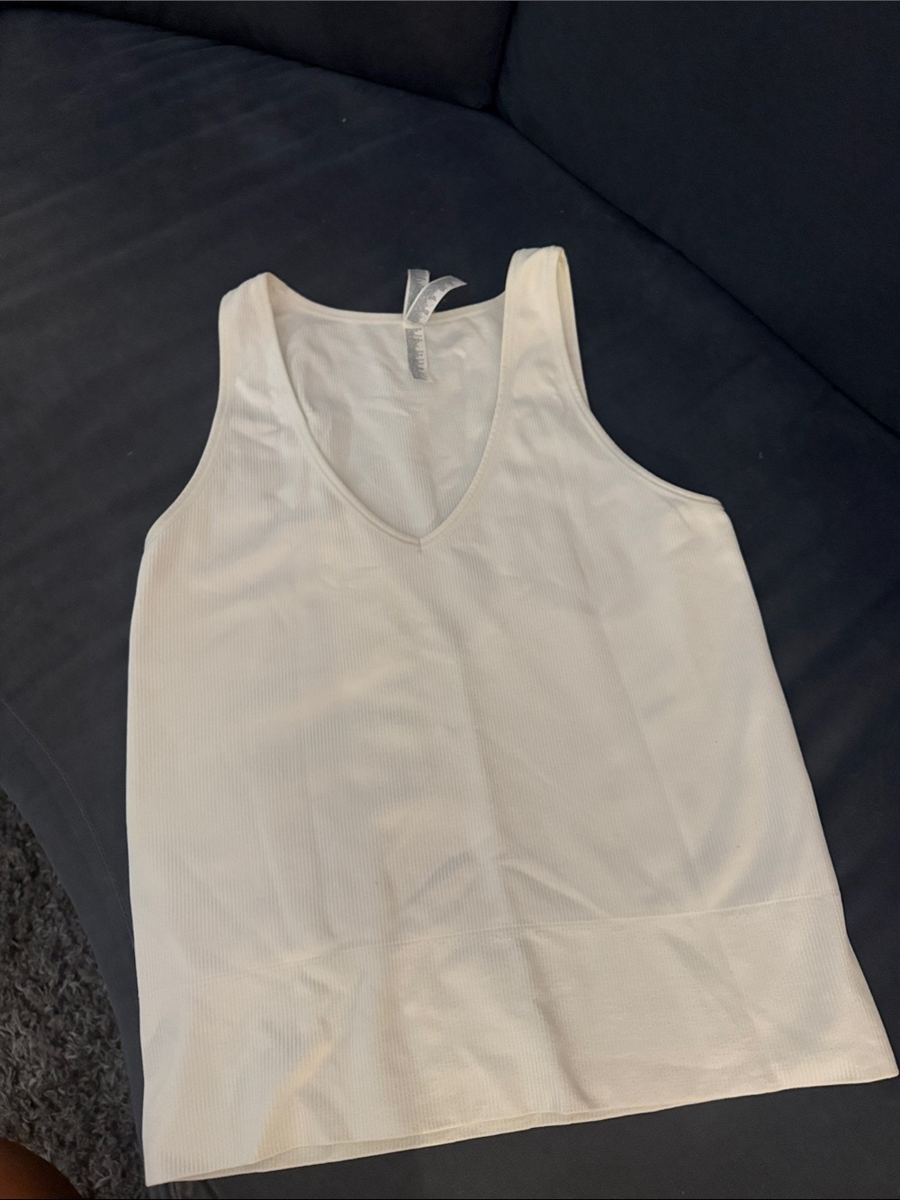 Athleta White V-Neck Ribbed Tank Top